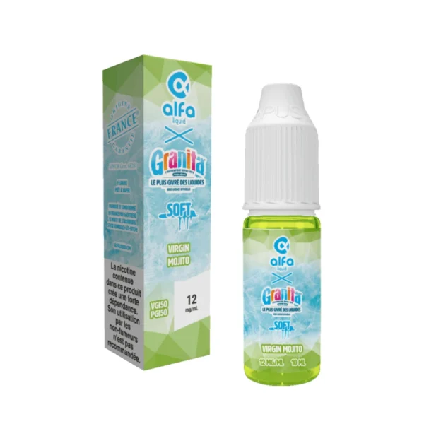 Virgin Mojito Soft, e-liquide citron vert et menthe verte d’Alfaliquid, gamme Granita, flacon de 10 mL en 12 mg/mL