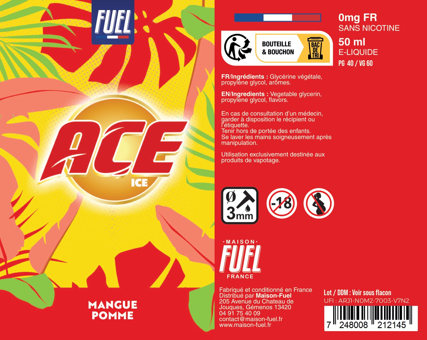 Étiquette du produit 0 mg/mL - 50 mL