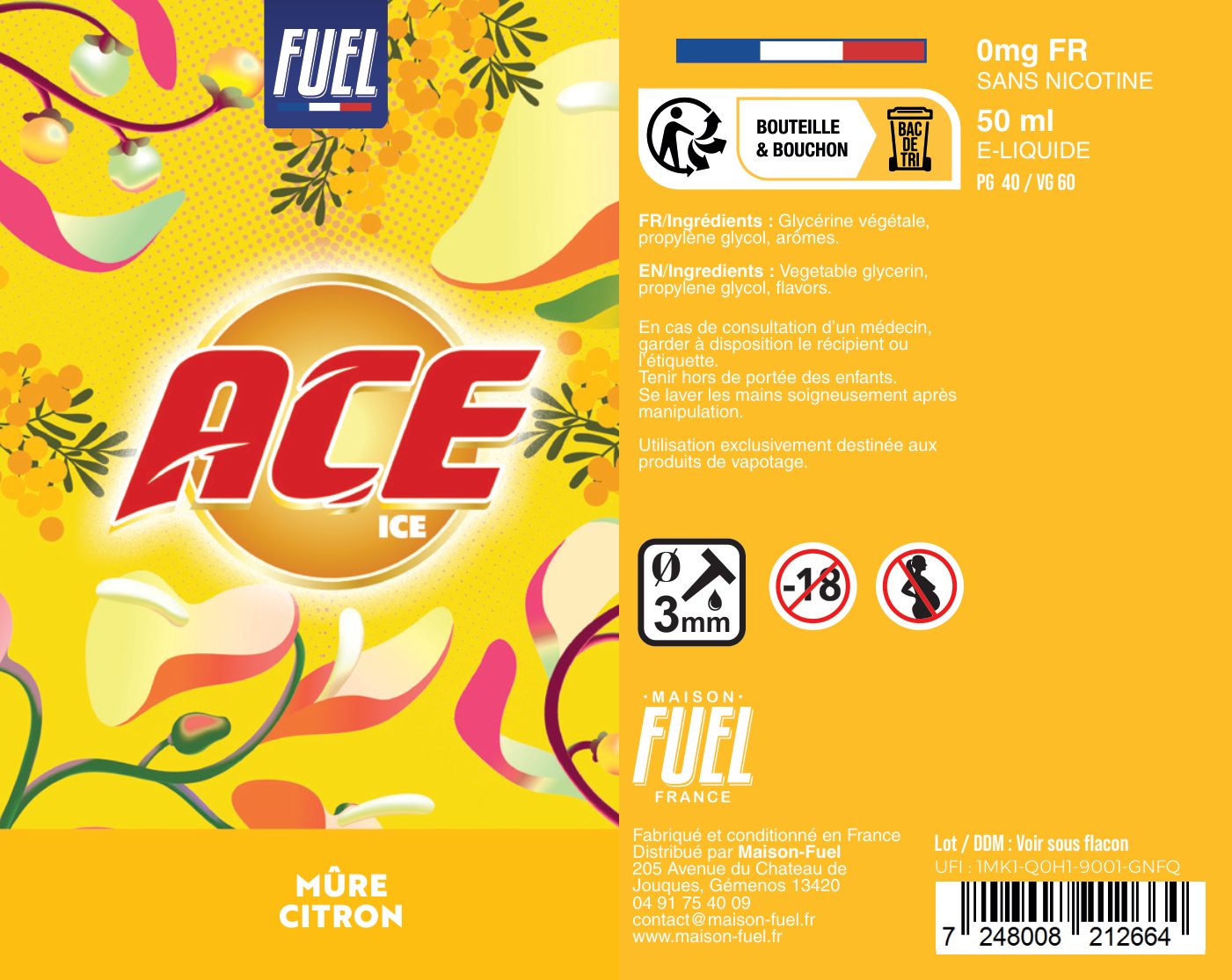Étiquette du produit 0 mg/mL - 50 mL
