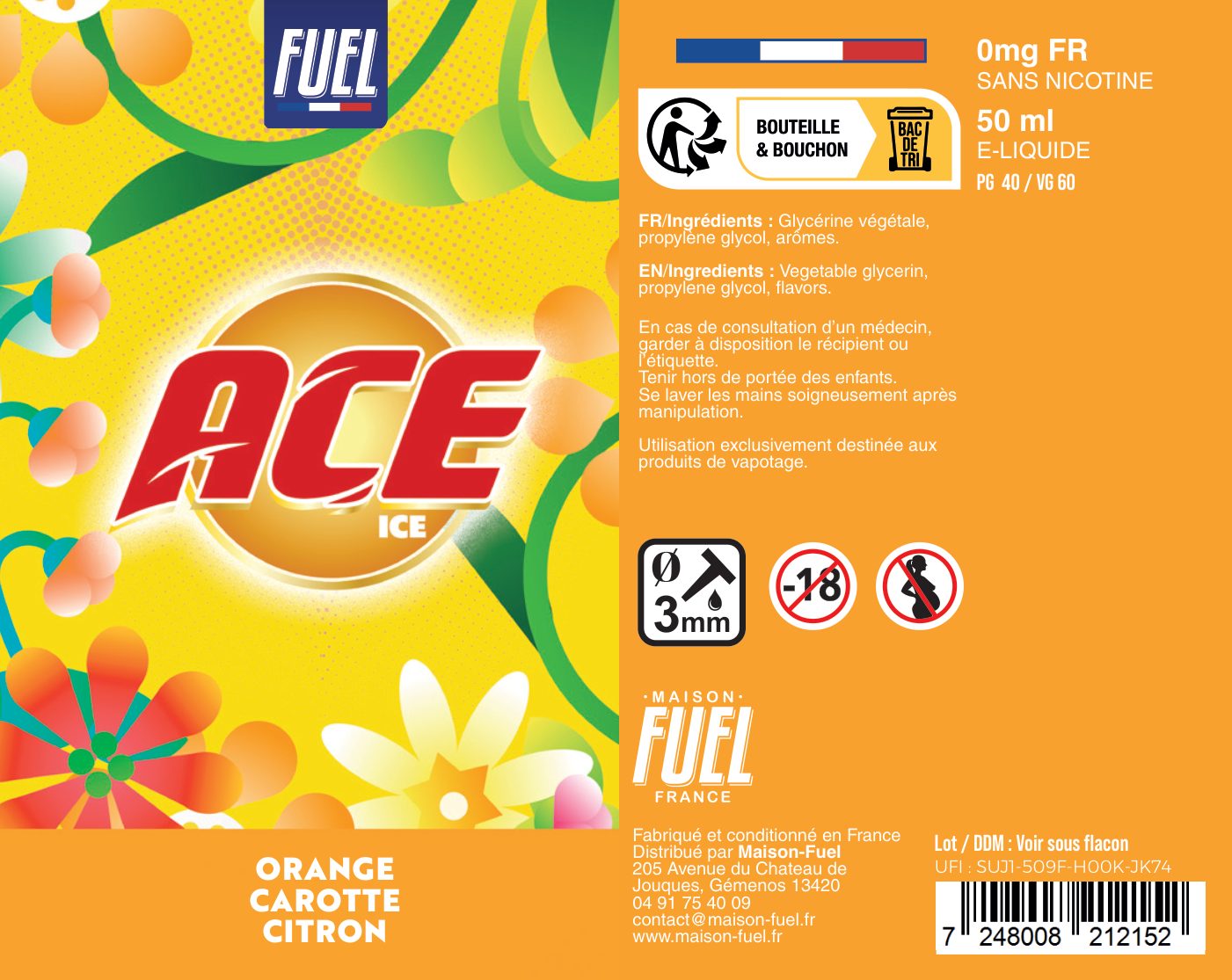 Étiquette du produit 0 mg/mL - 50 mL