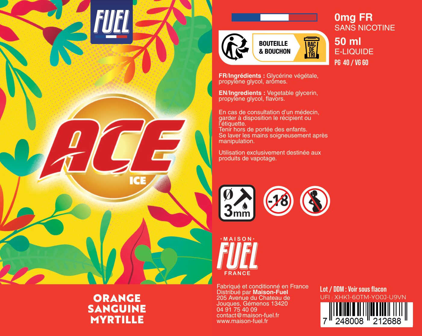 Étiquette du produit 0 mg/mL - 50 mL