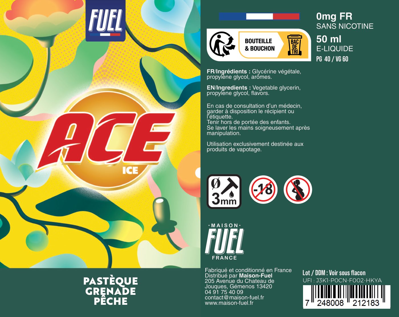 Étiquette du produit 0 mg/mL - 50 mL
