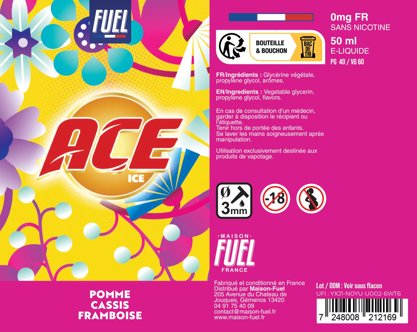 Étiquette du produit 0 mg/mL - 50 mL