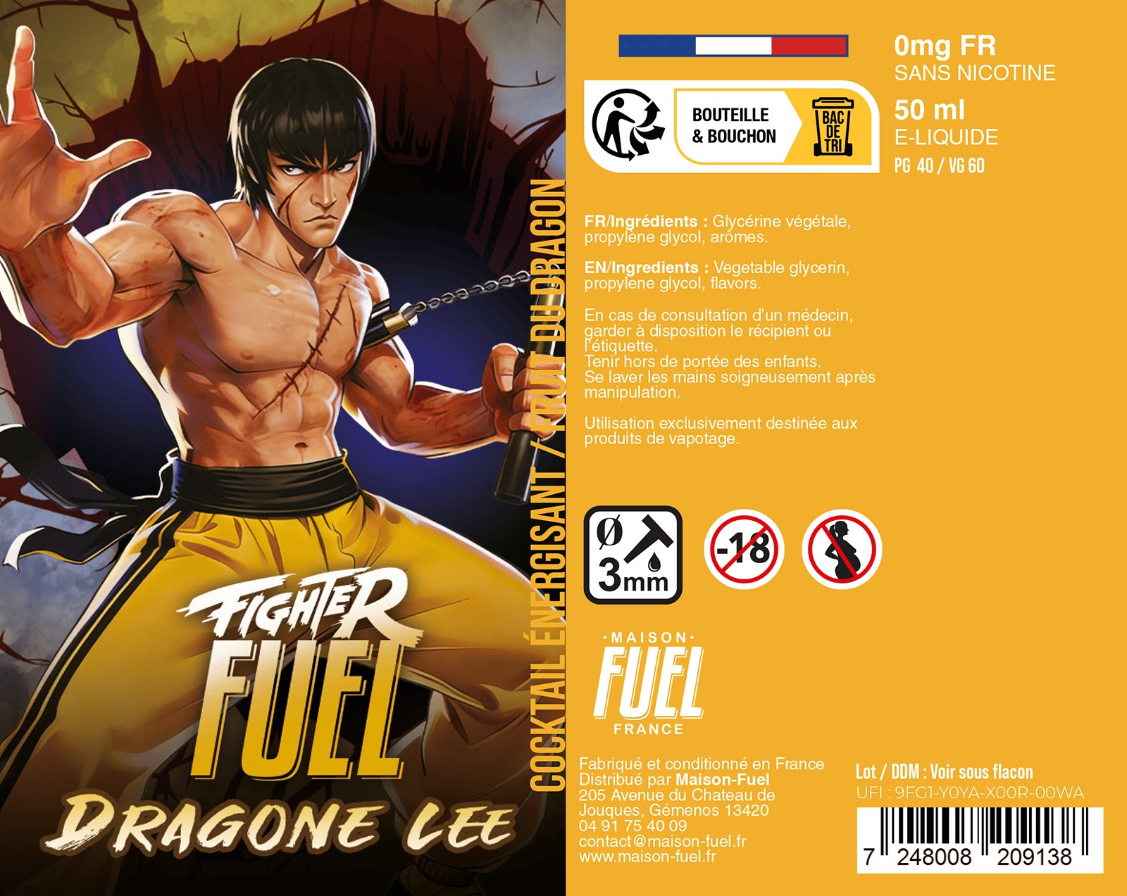 Étiquette du produit E-liquide Dragone Lee 50 mL Fighter FUEL