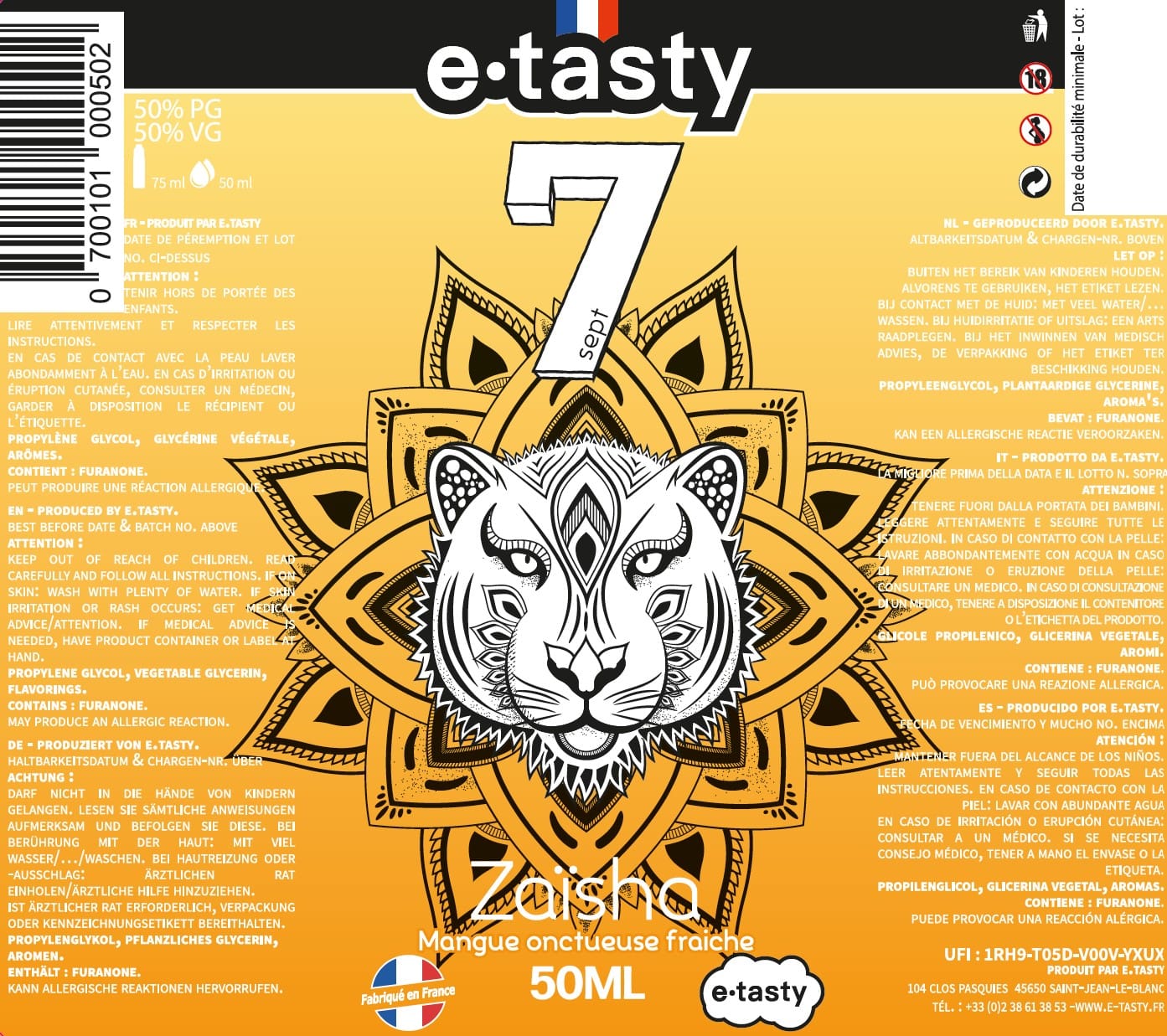Étiquette du produit 0mg