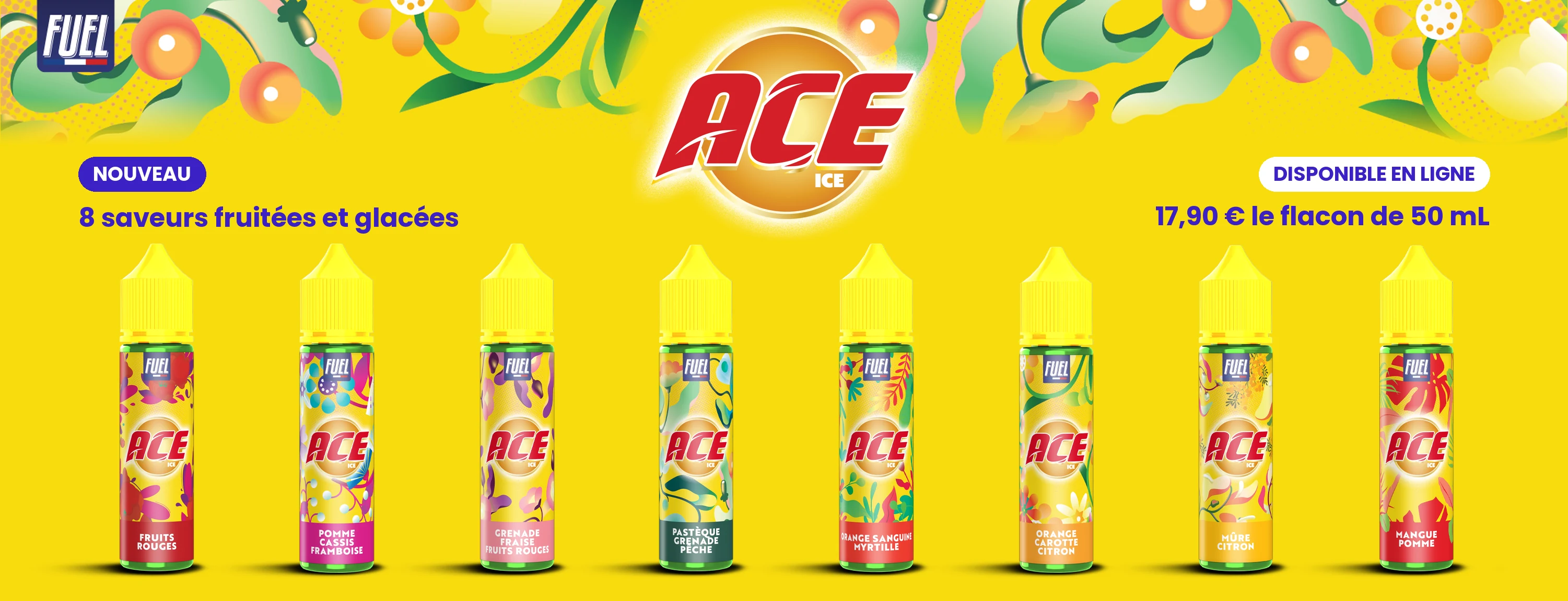 ACE by Maison Fuel : 8 e-liquides fruités et glacés à 17,90 € le flacon de 50 mL, disponibles en ligne